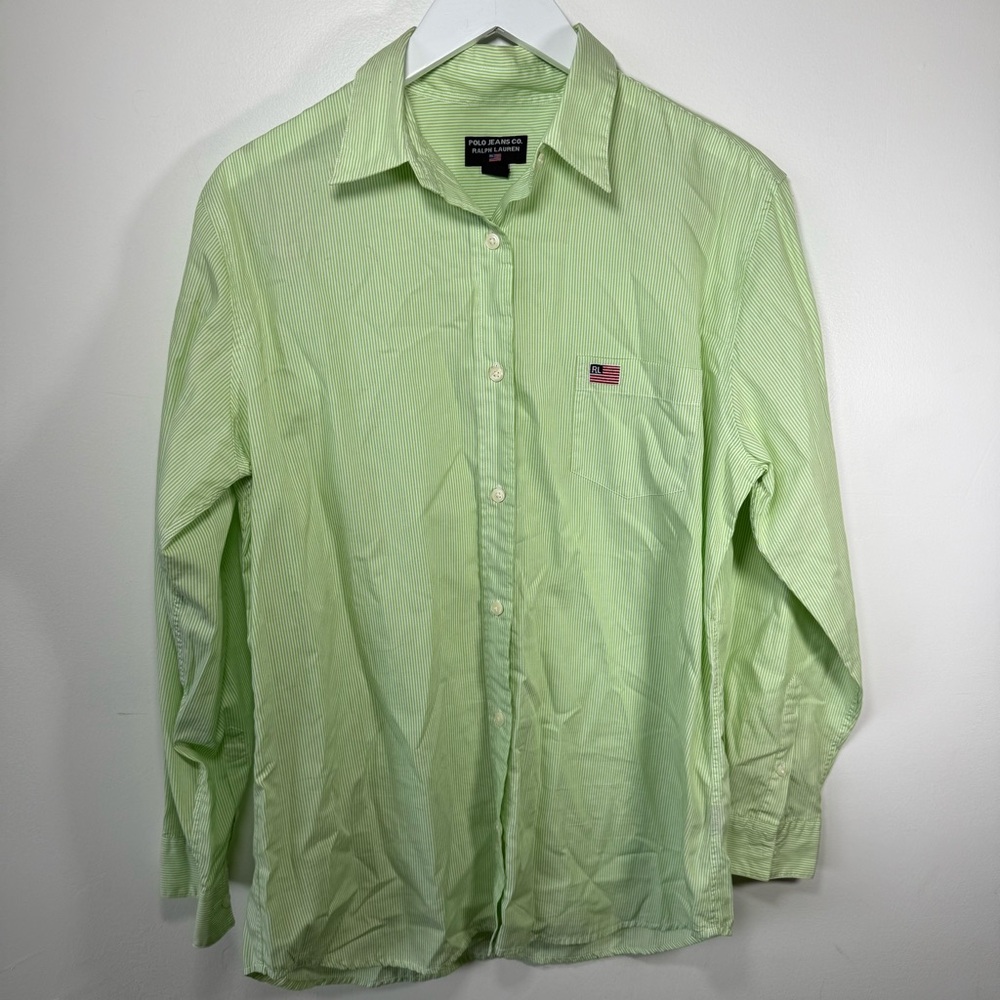 Polo Jeans Co. Ralph Lauren Men’s Green White Striped Button Down Shirt Large